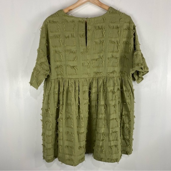 Mustard Seed BOHO Fringe Flowy Ruffle Short Sleeve Mini Dress Size Medium (NWT) - Picture 6 of 7